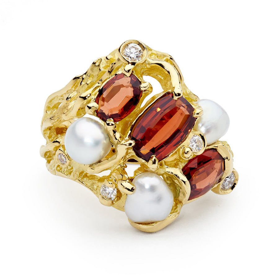 'Earthstone' Garnet & South Sea Pearl Ring