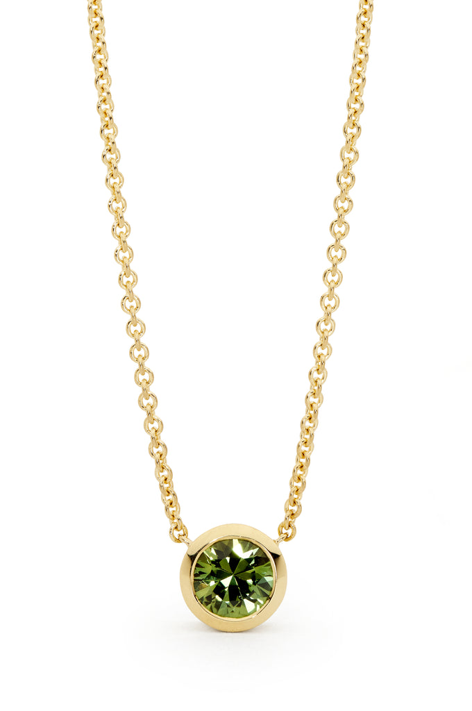 'Sunset Dance' Bezel Set Green Sapphire Necklace