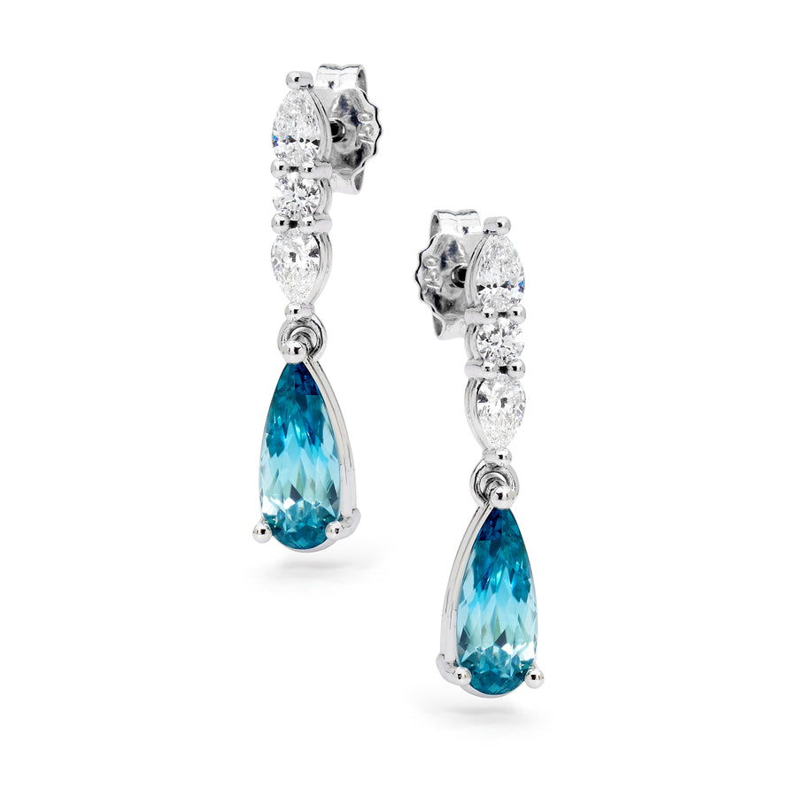 'Horizontal Falls' Blue Zircon & Diamond Earrings