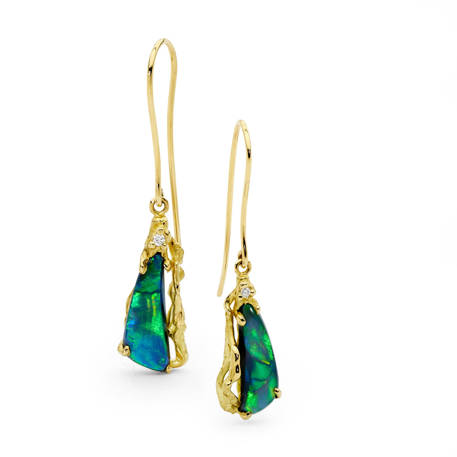 'Miyu' 18ct Gold Opal & Diamond French Hook Earrings