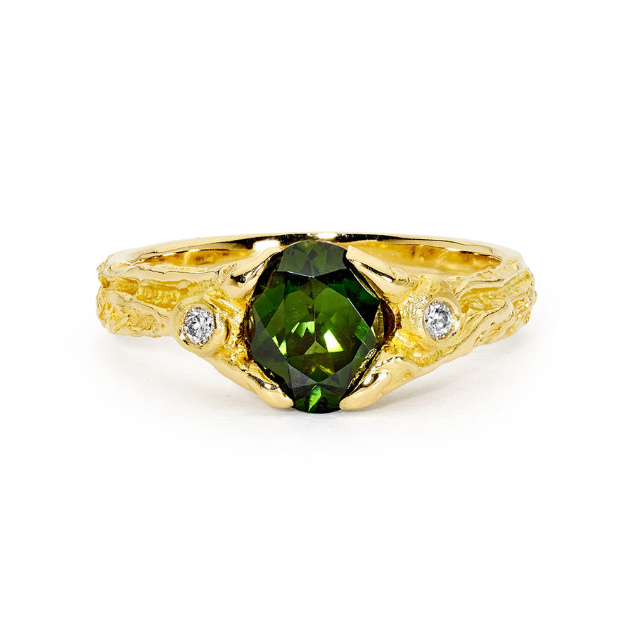 Green Zircon & Diamond 18CT Yellow Gold Ring