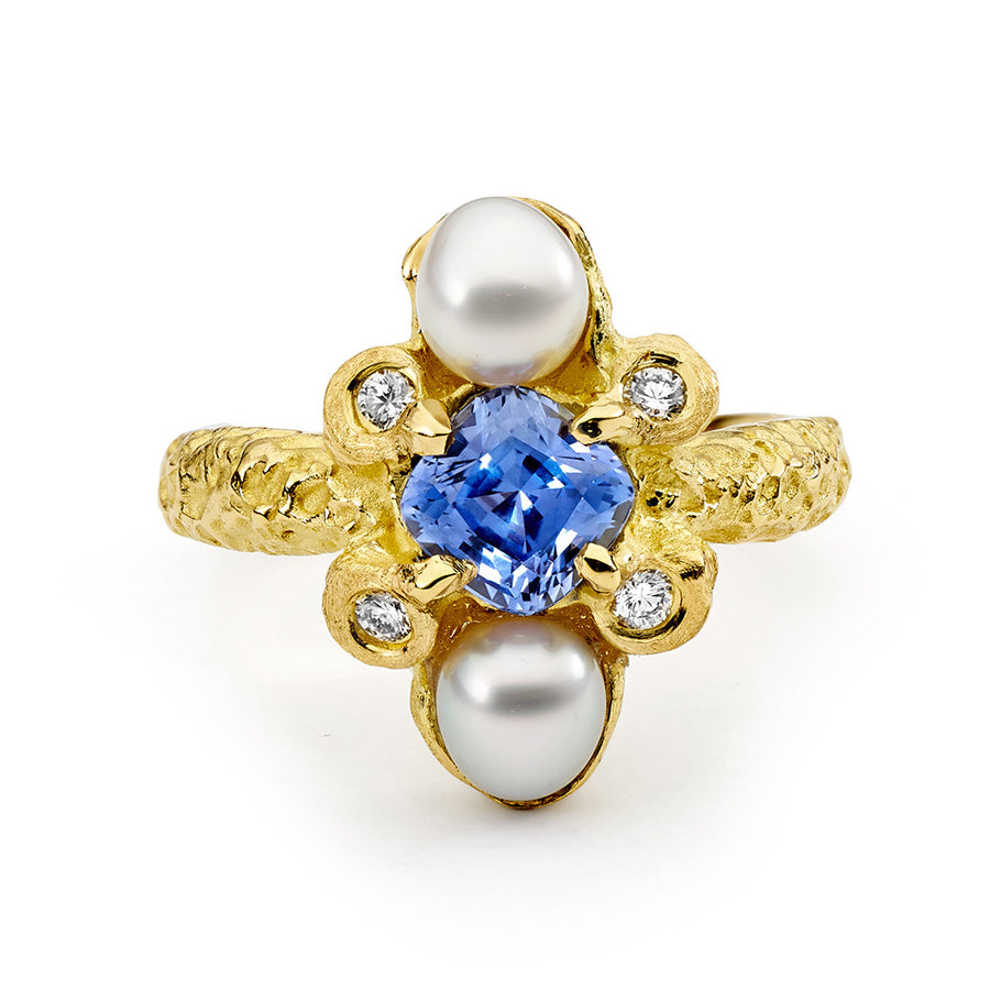'Ocean's Embrace' Blue Sapphire & South Sea Pearl Ring