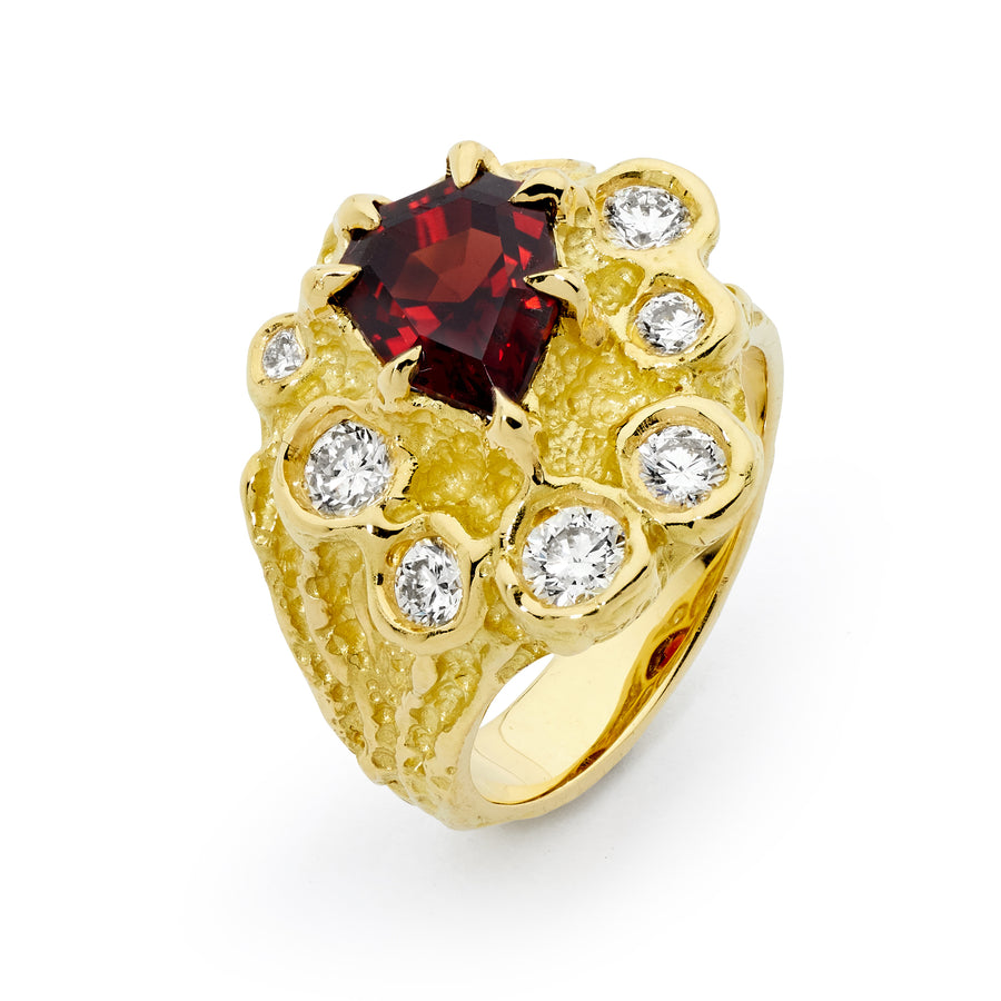 'Cleopatra' Garnet & Diamond Organic Ring