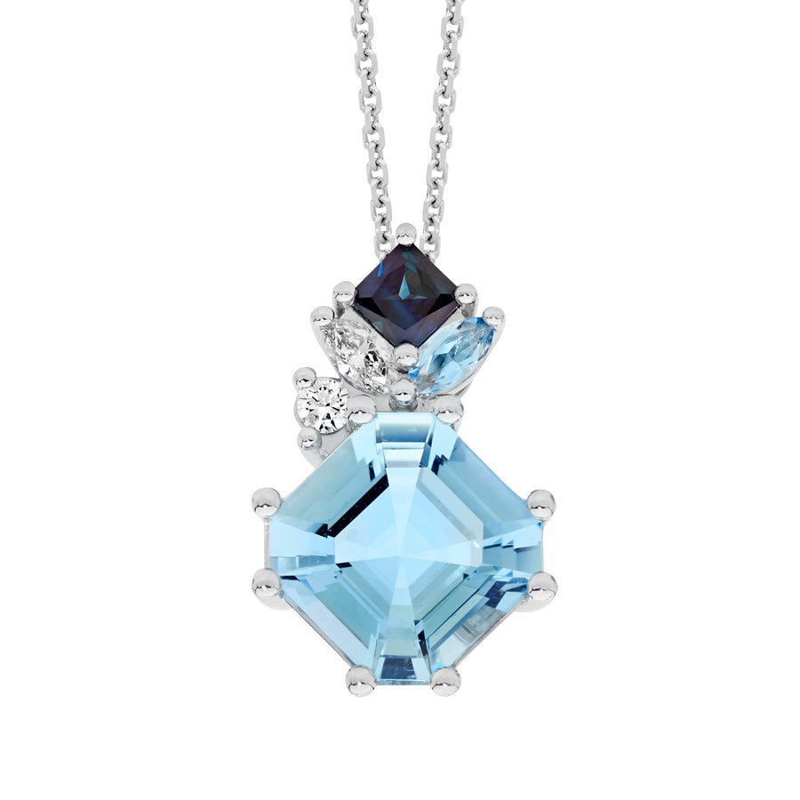 'Elara' Aquamarine & Sapphire Pendant