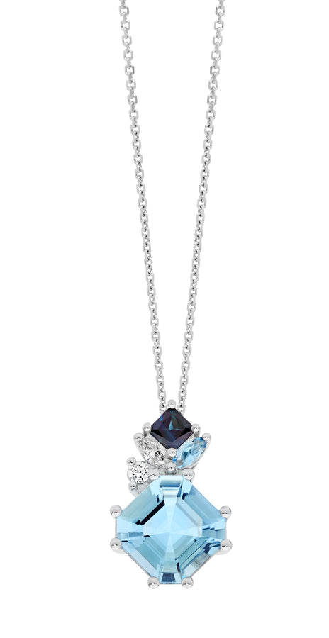 'Elara' Aquamarine & Sapphire Pendant