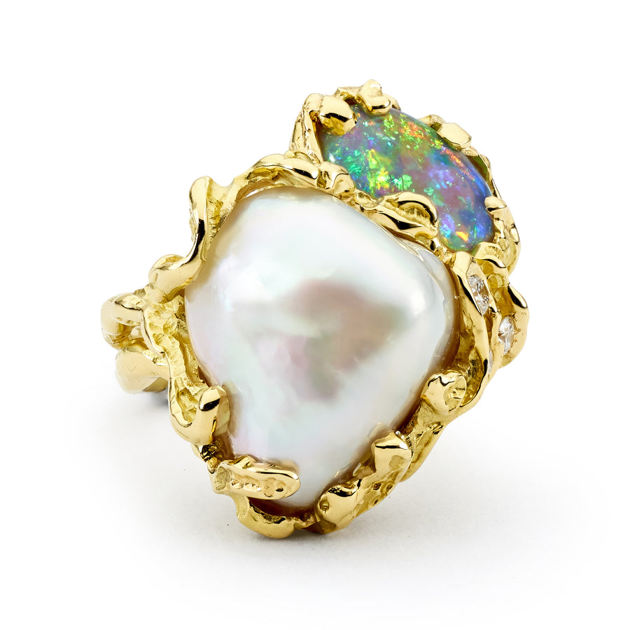 'Ellory' Opal & Australian South Sea Pearl Ring