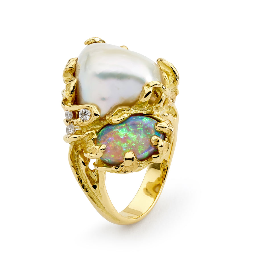 'Ellory' Opal & Australian South Sea Pearl Ring