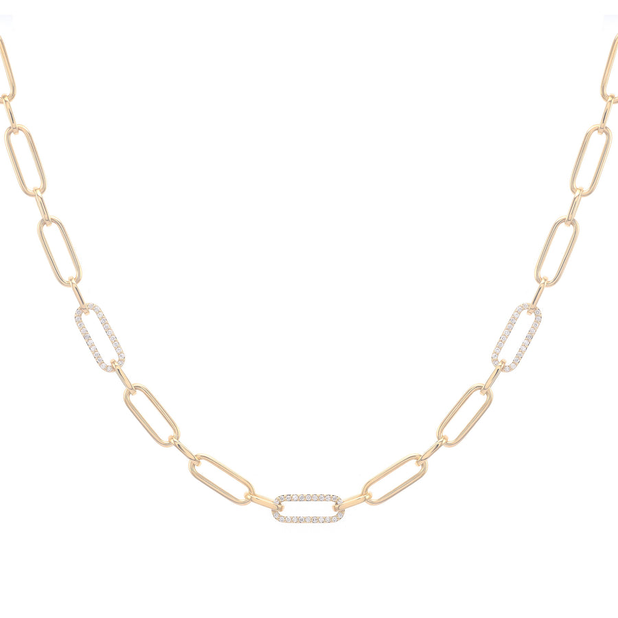 'Bianca' 18ct Gold & White Diamond Paperclip Chain Necklace
