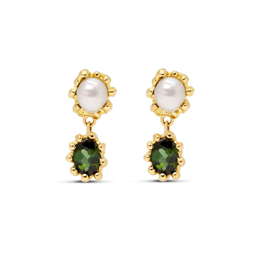 'Coastal Forest' pearl and tourmaline earrings