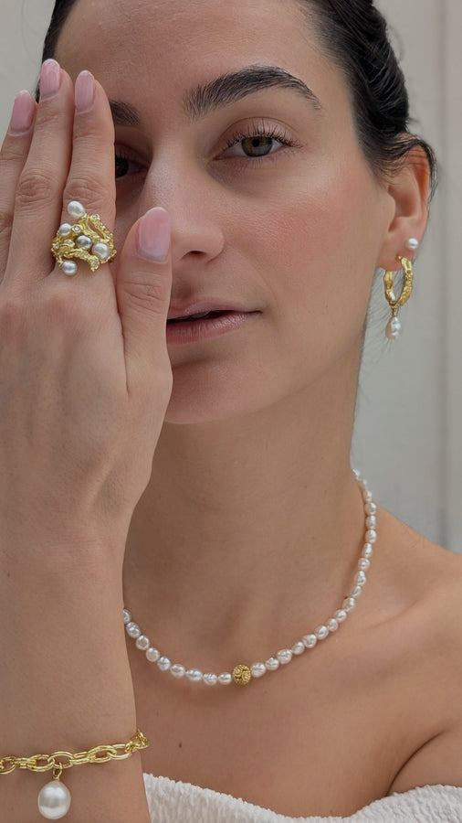 'Freya' South Sea Pearl & Yellow Gold Hoop Earrings