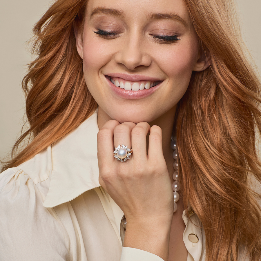Champagne Diamond & Australian South Sea Pearl Ring