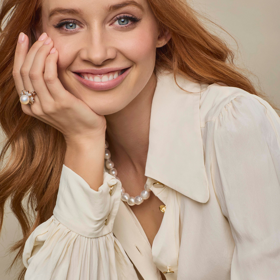 Champagne Diamond & Australian South Sea Pearl Ring