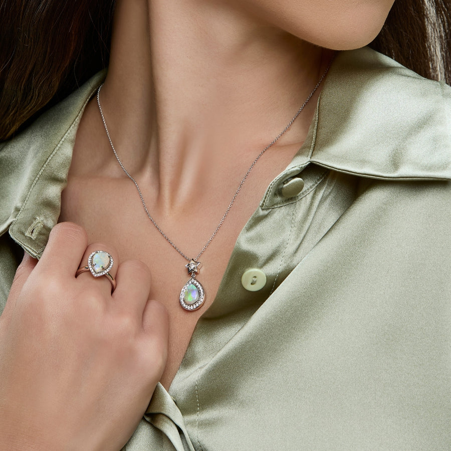 'Aria' Cabochon Cut Opal & Diamond Ring