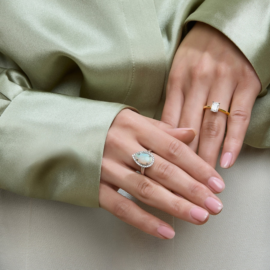 'Aria' Cabochon Cut Opal & Diamond Ring