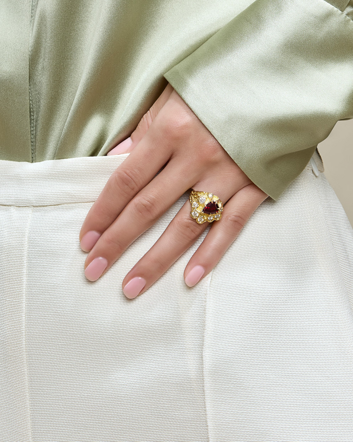 'Cleopatra' Garnet & Diamond Organic Ring