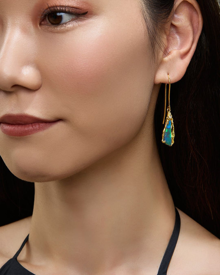 'Miyu' 18ct Gold Opal & Diamond French Hook Earrings