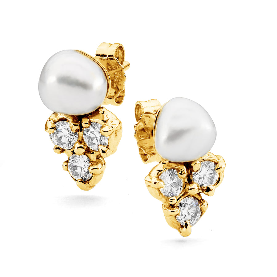 'Acorn' Trefoil Diamond & South Sea Pearl Earrings