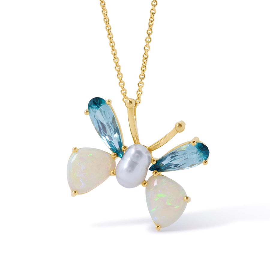 Opal & Zircon Butterfly Pendant