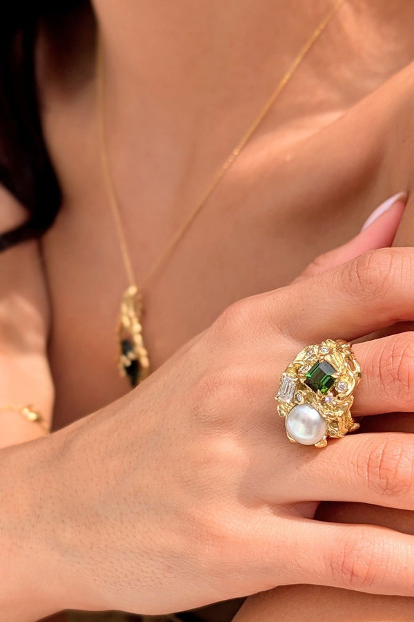 'Emma Gorge' Green Tourmaline & South Sea Pearl Ring