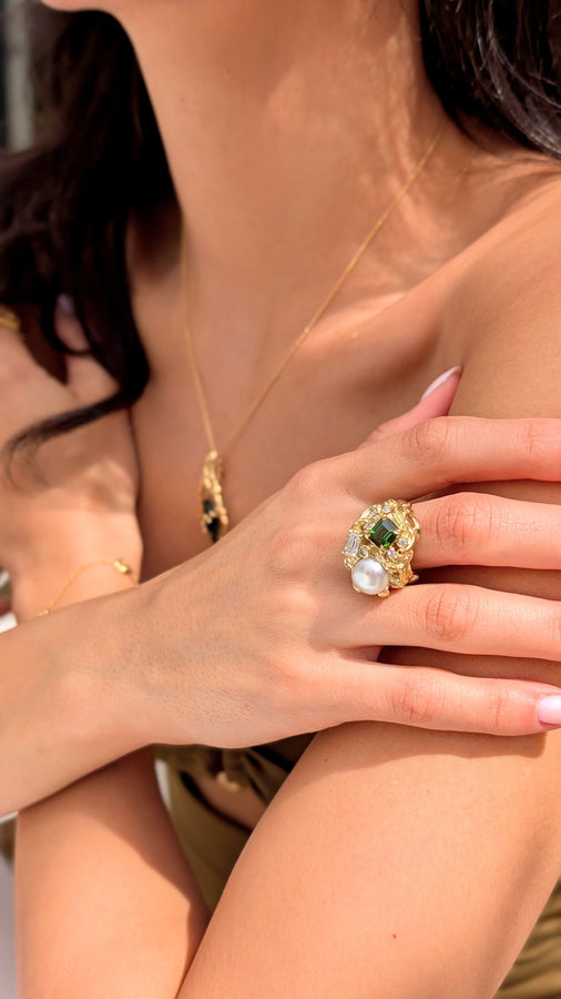 'Emma Gorge' Green Tourmaline & South Sea Pearl Ring