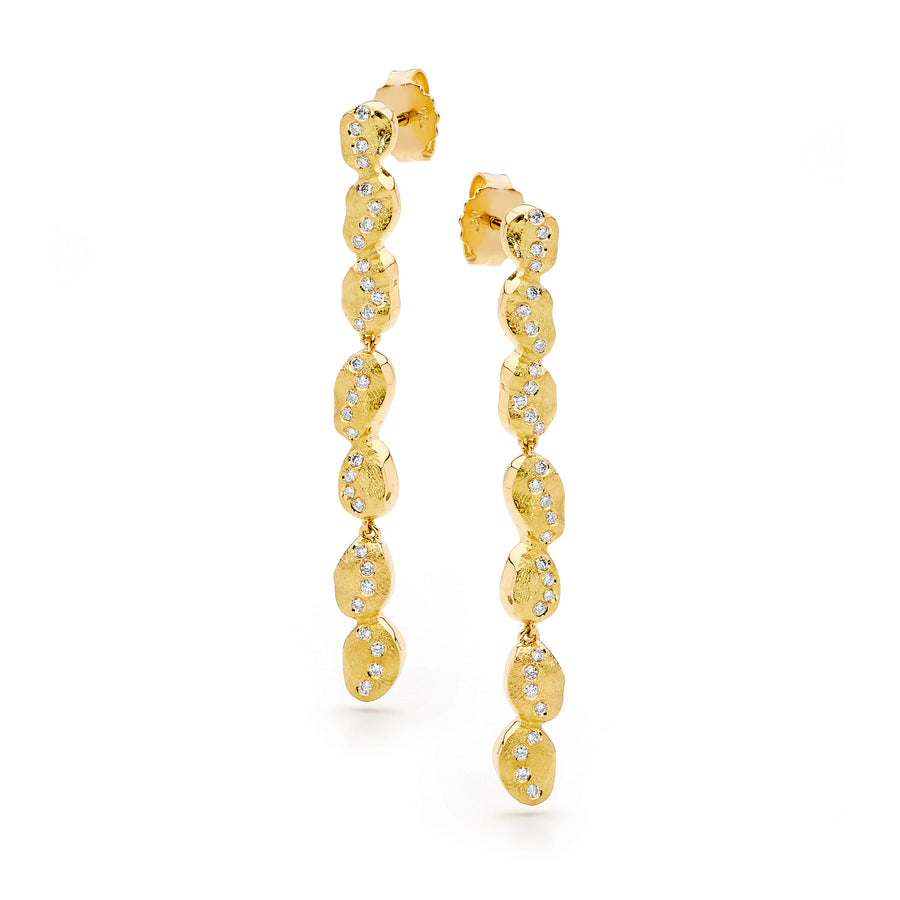 Freeform Droplet 18CT Yellow Gold & White Diamond Earrings