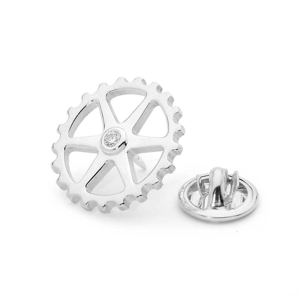Bike Cog Diamond Lapel Pin  jewellery stores perth perth jewellery stores australian jewellery designers online jewellery shop perth jewellery shop jewellery shops perth perth jewellers jewellery perth jewellers in perth diamond jewellers perth  mens jewellery perth