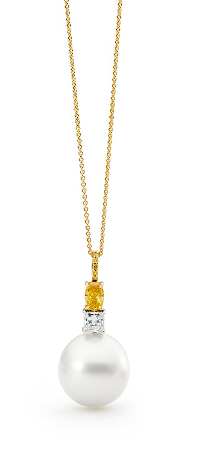 Yellow and White Diamond Pearl Pendant