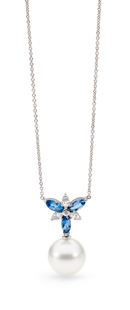 Aquamarine Diamond and Pearl Necklace