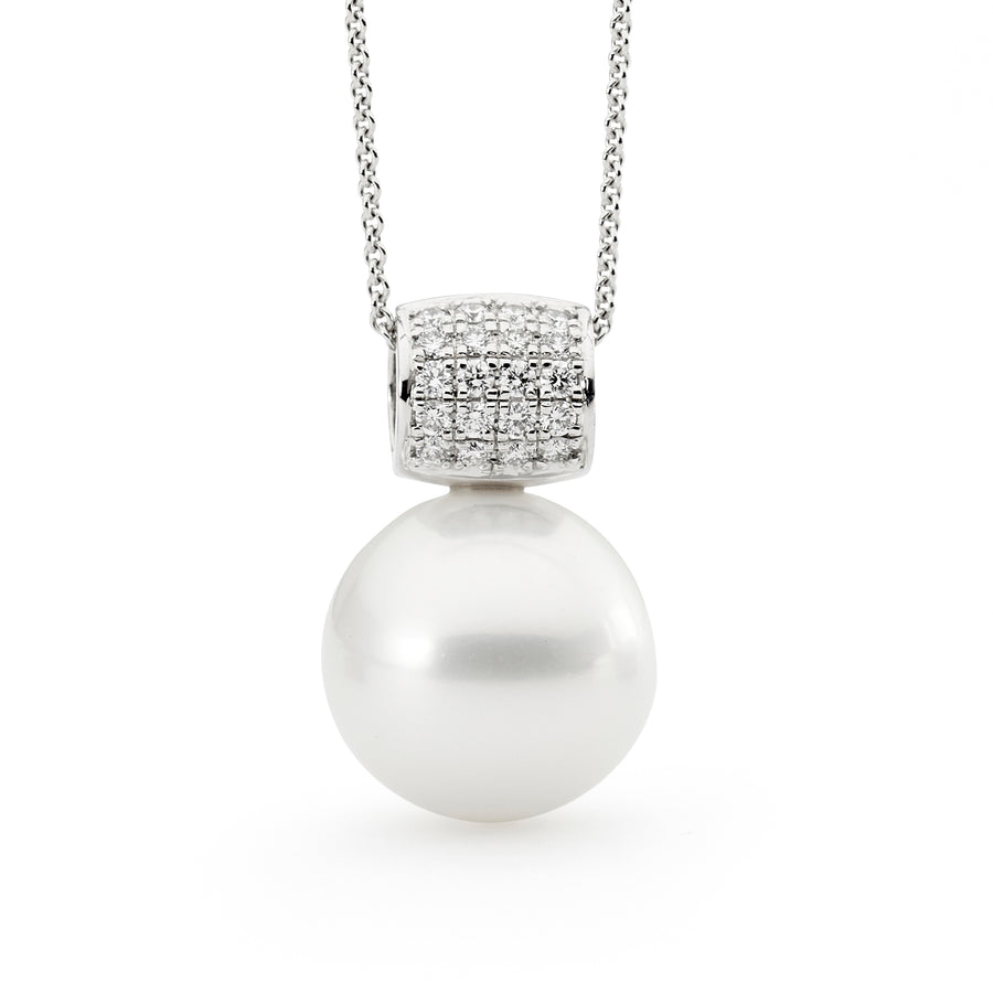 Multi Row Pave Diamond Pearl Pendant