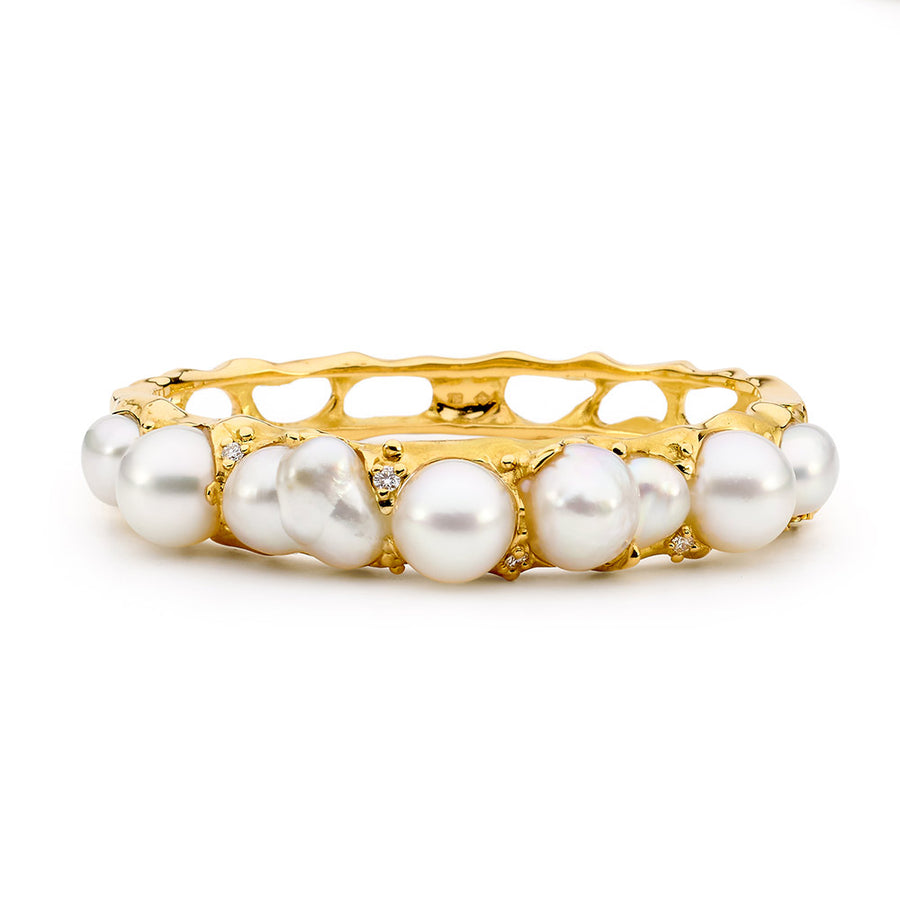 Hand carved free-form style pearl and diamond bangle online jewellery shop buy jewellery online jewellers in perth perth jewellery stores wedding jewellery australia gold jewellery perth