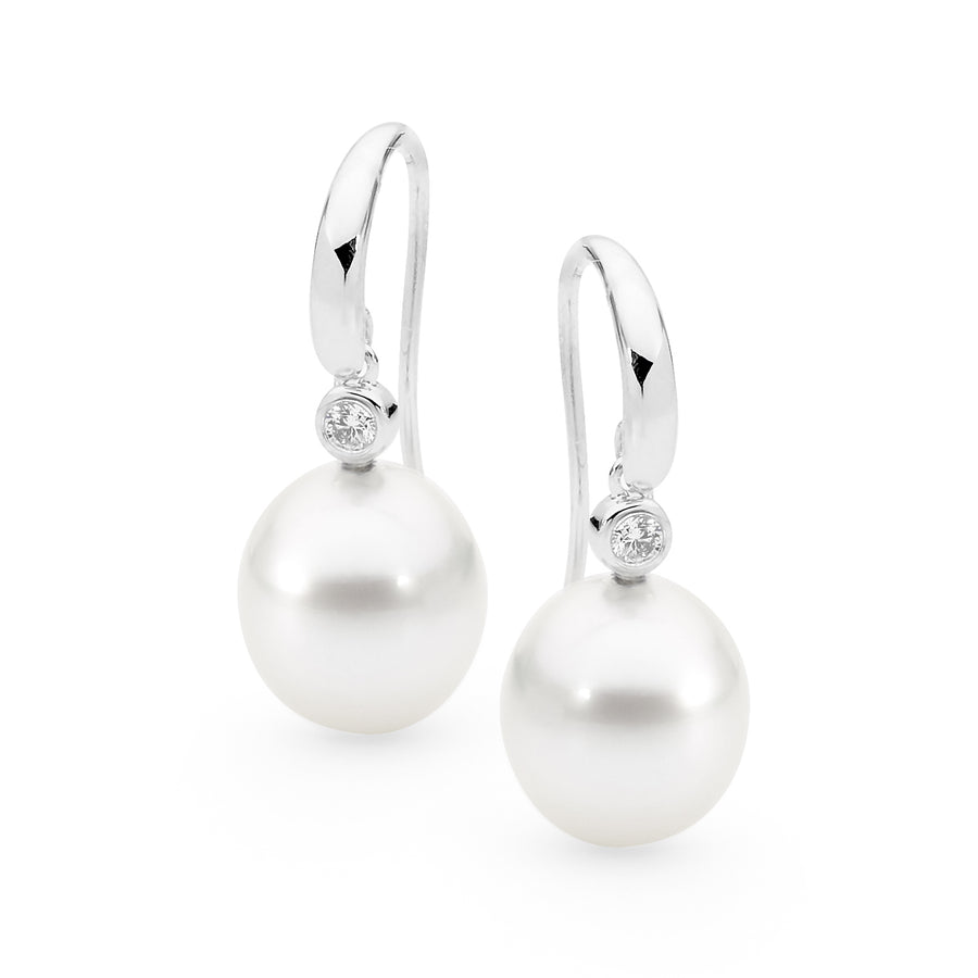 Classic Diamond and Pearl French Hook Earrings