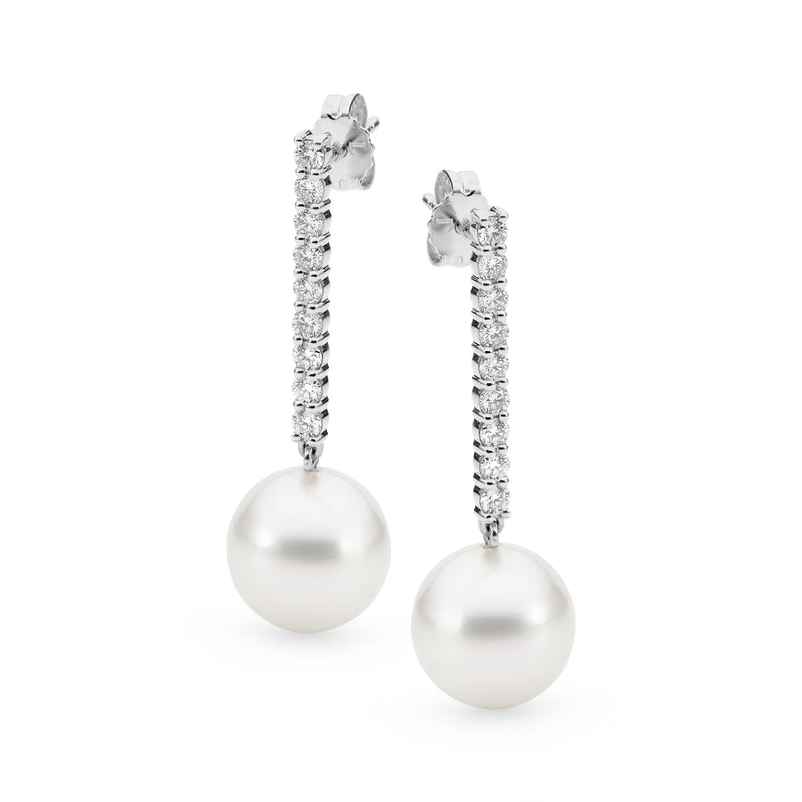 Pave Row Diamond and Pearl Earrings online jewellery shop buy jewellery online jewellers in perth perth jewellery stores wedding jewellery australia diamonds for sale perth gold jewellery perth pearl jewellery
