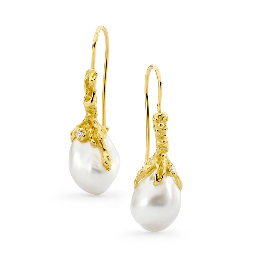 'Nature's Embrace' Australian South Sea Pearl & Diamond Drop Earrings