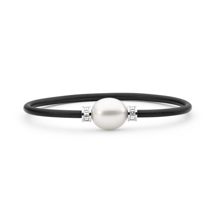 White Gold Diamond and Pearl Neoprene Bangle