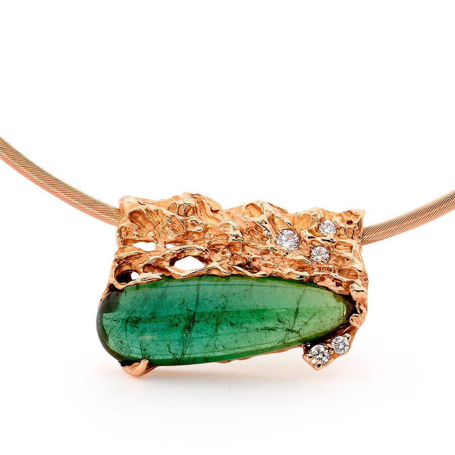 Freeform textured rose gold diamond and tourmaline pendant online jewellery shop buy jewellery online jewellers in perth perth jewellery stores wedding jewellery australia