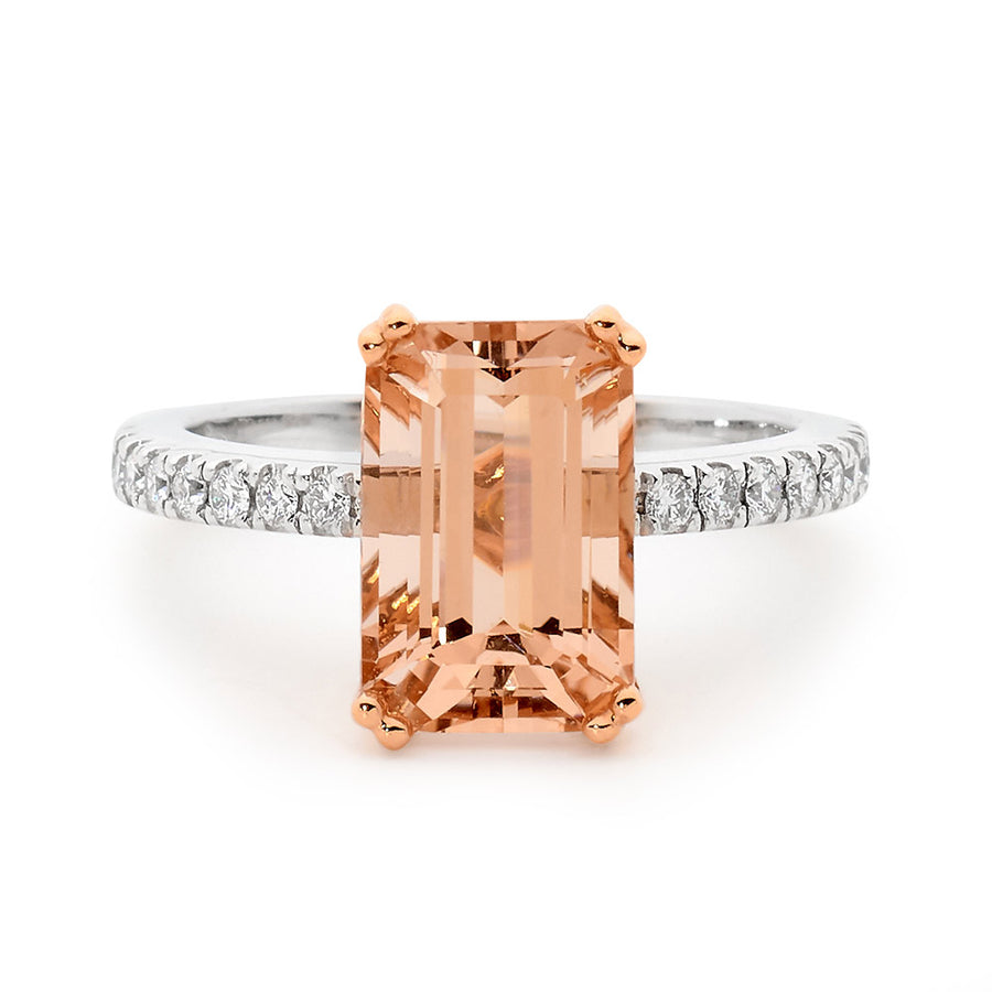 Emerald Cut Morganite and Diamond Ring online jewellery shop perth jewellery stores jewellery stores perth australian jewellery designers bridal jewellery australia diamonds perth diamond rings perth designer engagement rings engagement rings perth diamond engagement rings