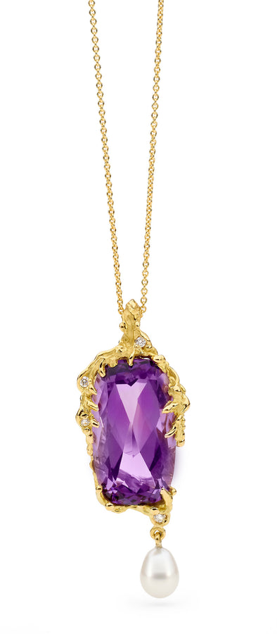 Freeform Amethyst and Australian Pearl Pendant perth jewellery stores jewellery stores perth australian jewellery designers bridal jewellery australia
