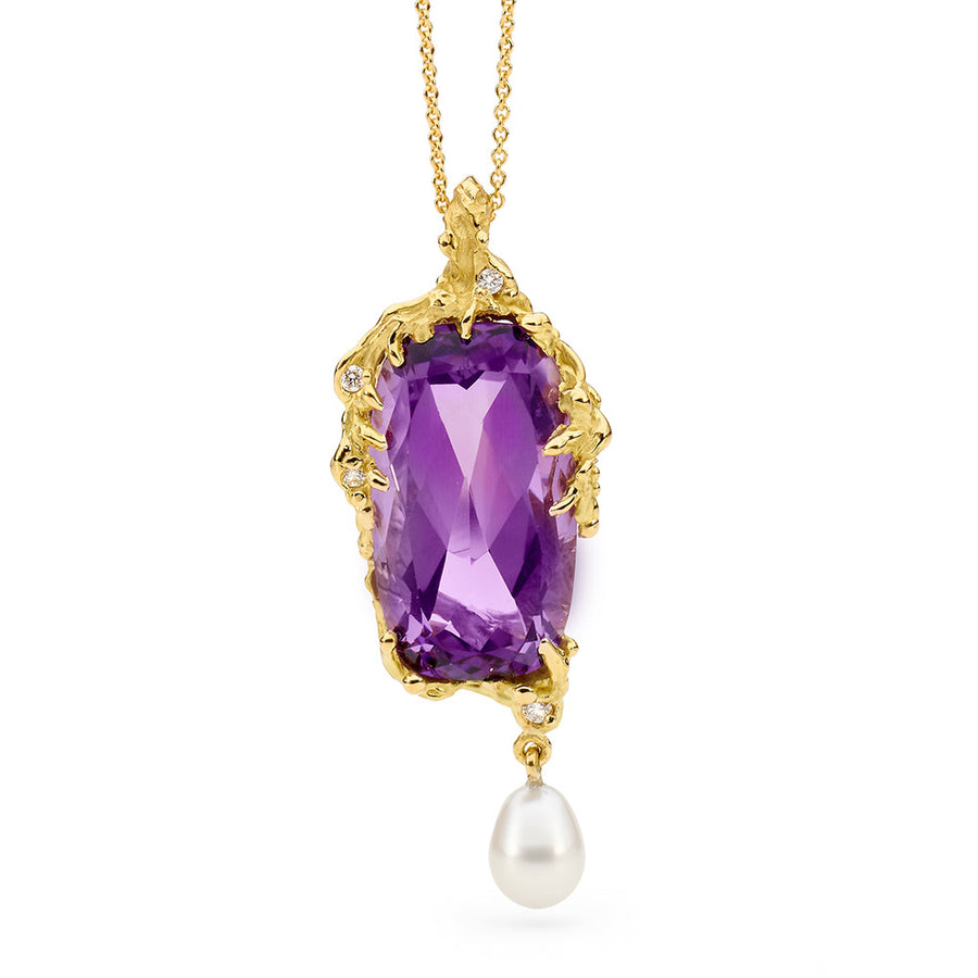 Freeform Amethyst and Australian Pearl Pendant perth jewellery stores jewellery stores perth australian jewellery designers bridal jewellery australia