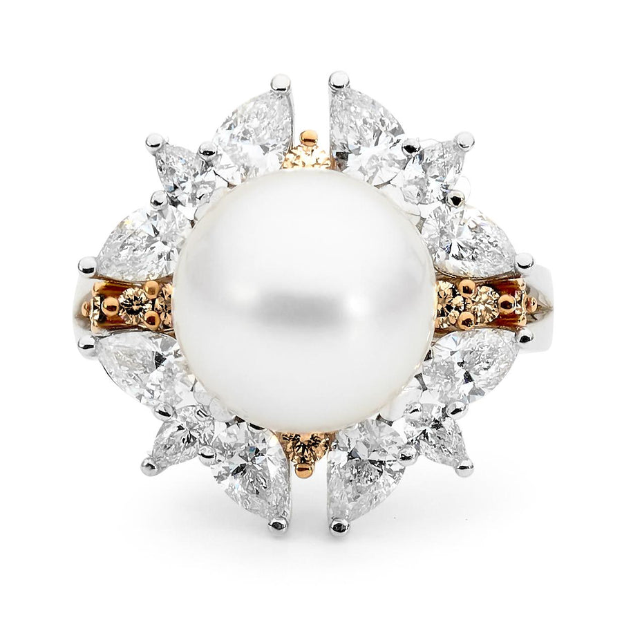Champagne Diamond & Australian South Sea Pearl Ring