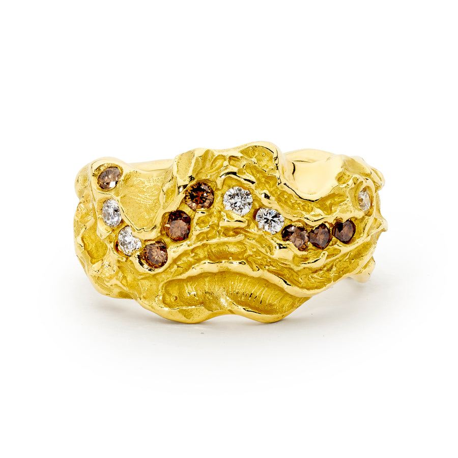'Cape Range' Champagne & White Diamond 18ct Gold Ring