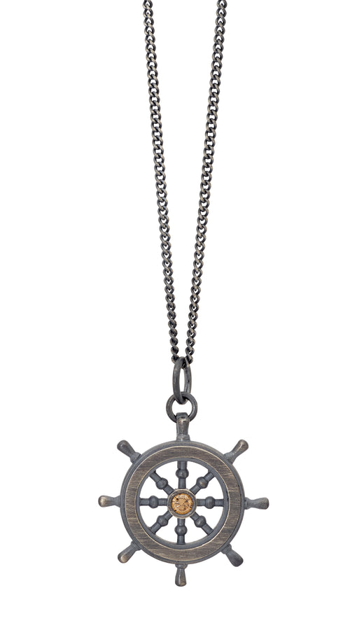 'Mariner' Champagne Diamond Oxidised Silver Necklace