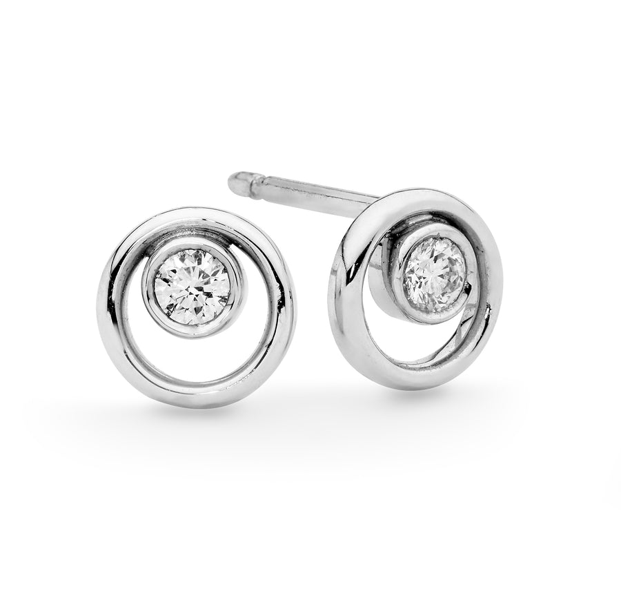 White Gold Diamond Bezel Circle Earrings