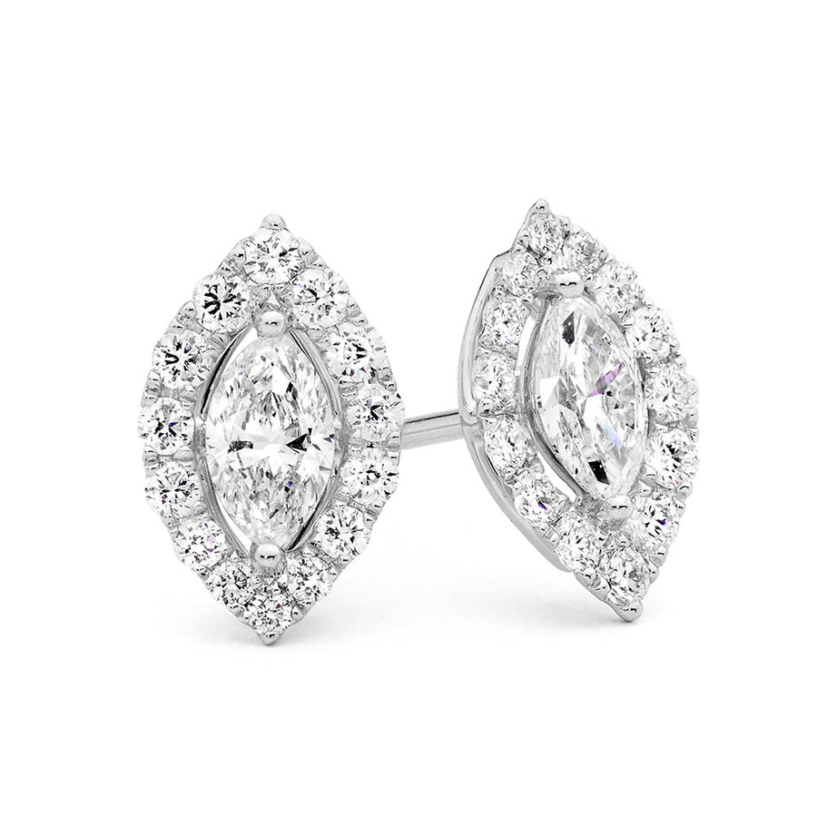 'Moonlight' 18ct White Marquise Diamond Stud Earrings