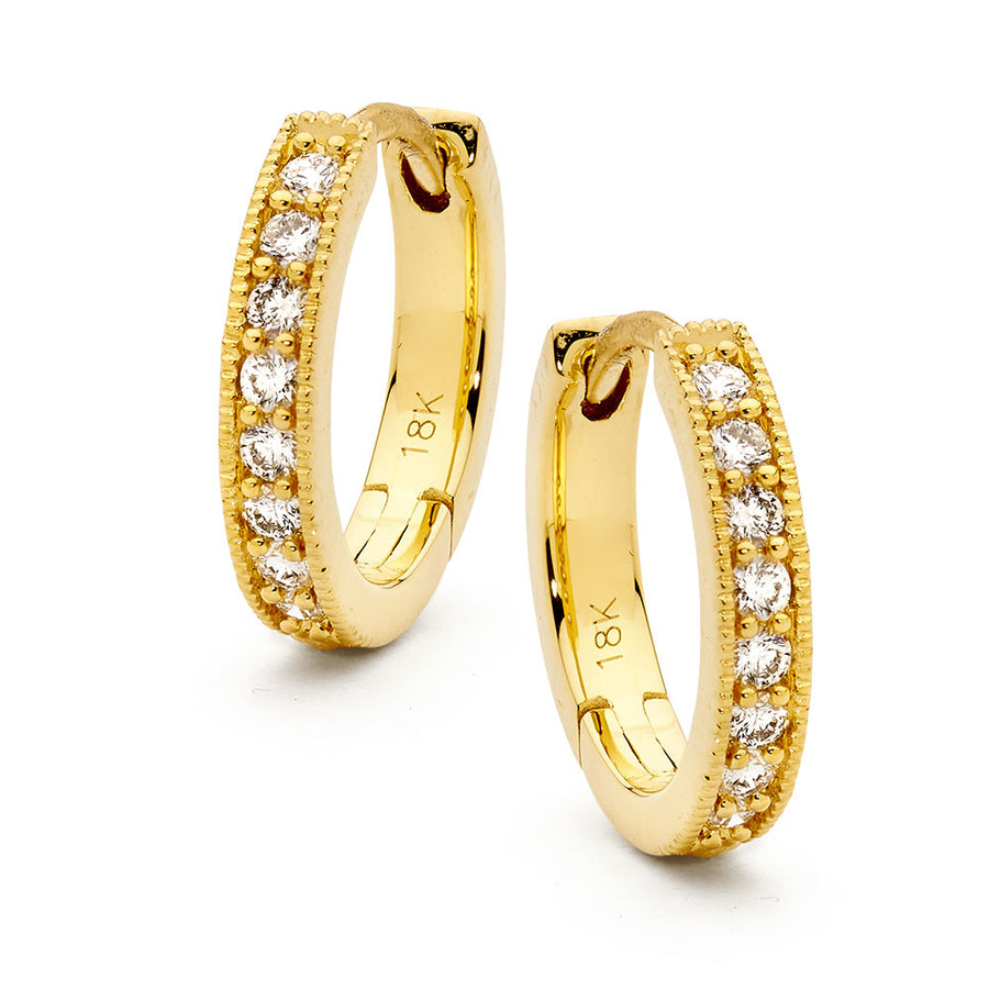 18ct Gold White Diamond Huggie Earrings