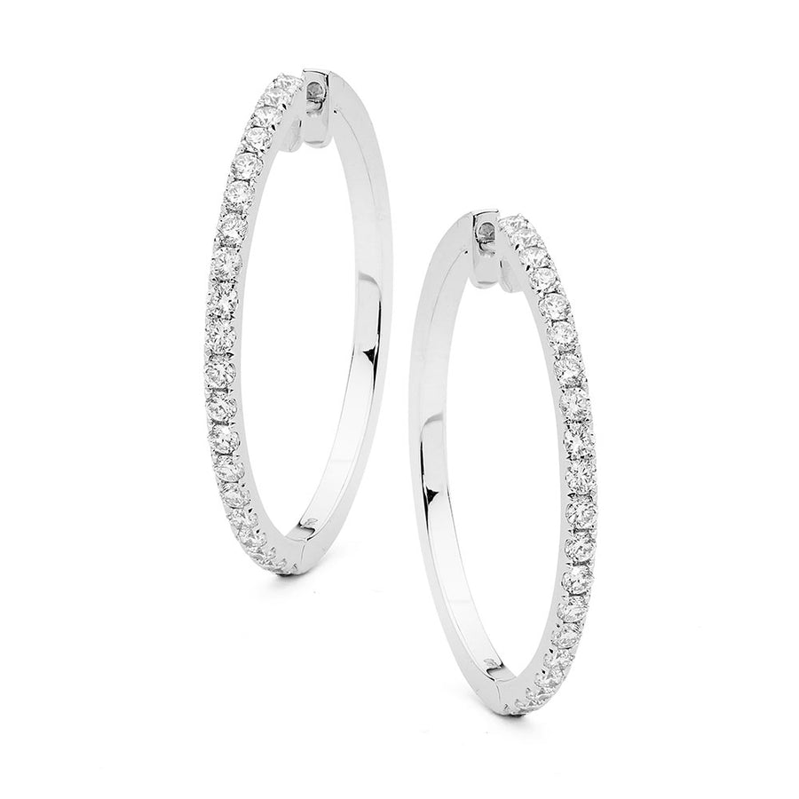 18ct White Gold Diamond Huggie Earrings