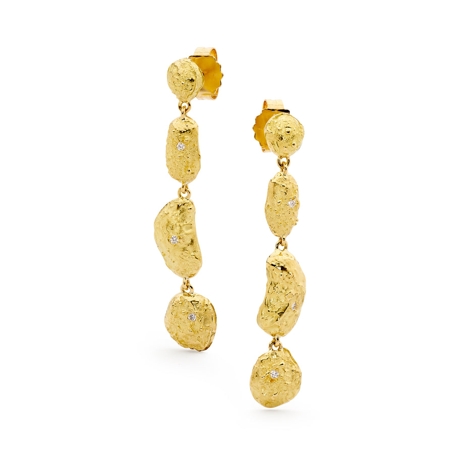 Yellow Gold and White Diamond Nugget Earrings