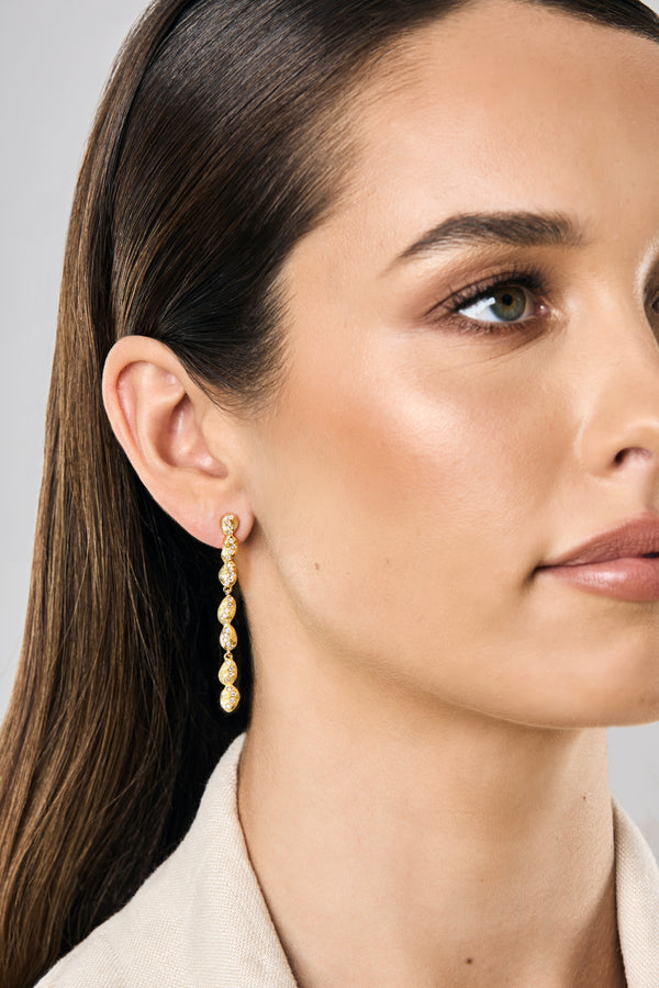Freeform Droplet 18CT Yellow Gold & White Diamond Earrings
