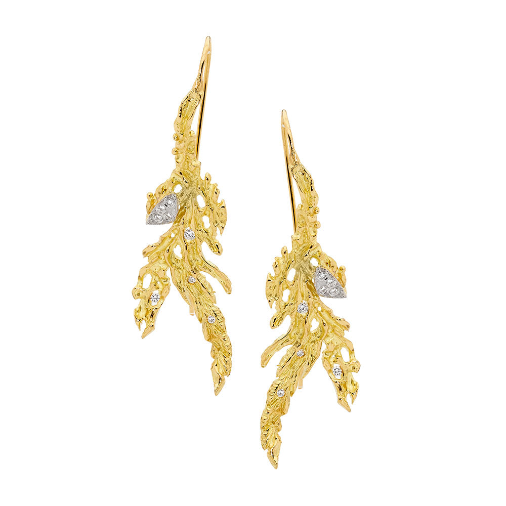 'Underwater Forest' Platinum and Yellow Gold diamond Earrings