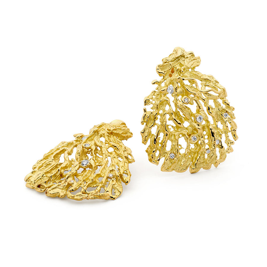 'Coral Wonderland' Yellow Gold and Diamond Earrings