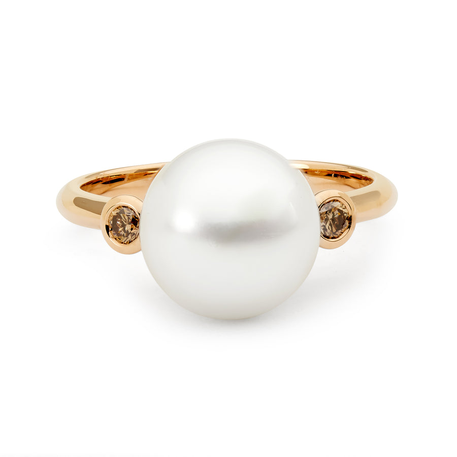 Rose Gold Champagne Diamond and Pearl Ring